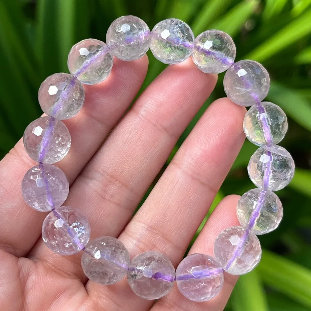 12mm stretchable faceted‎ purple amethyst bracelet 0064